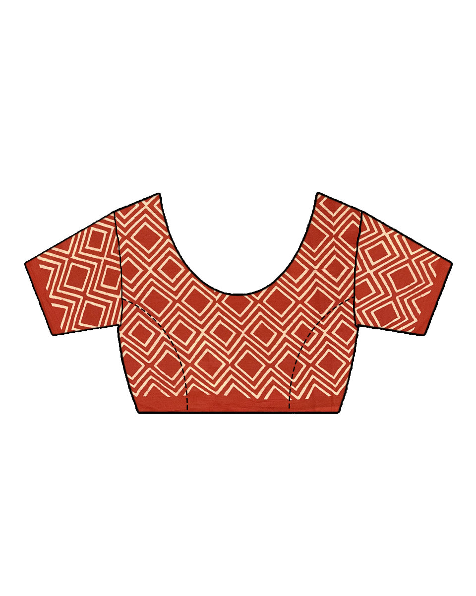 Sunlit Afternoons Orange Hand Block Printed Cotton Saree - UMT