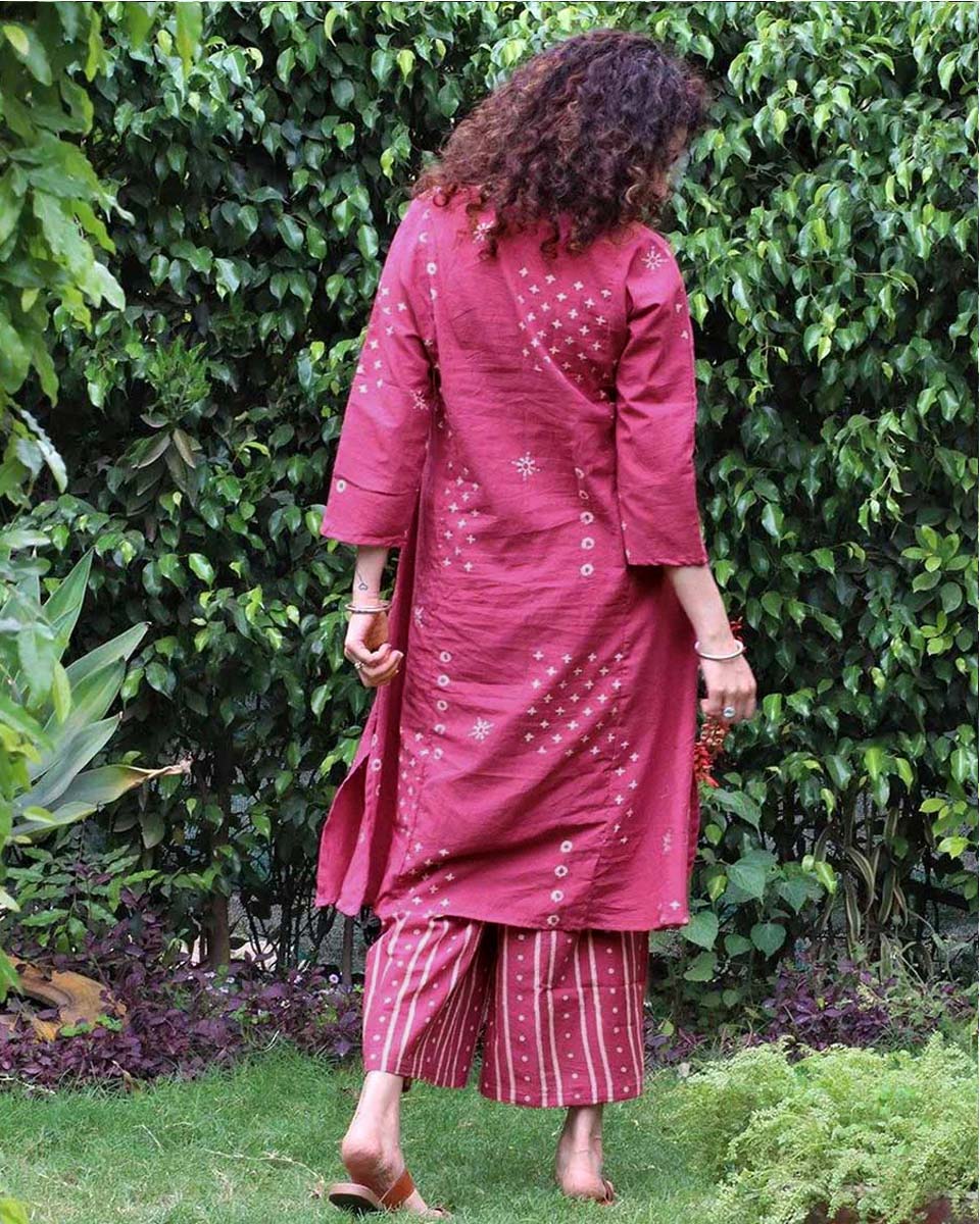 Pink Blockprinted Cotton Kurta Set Of 2