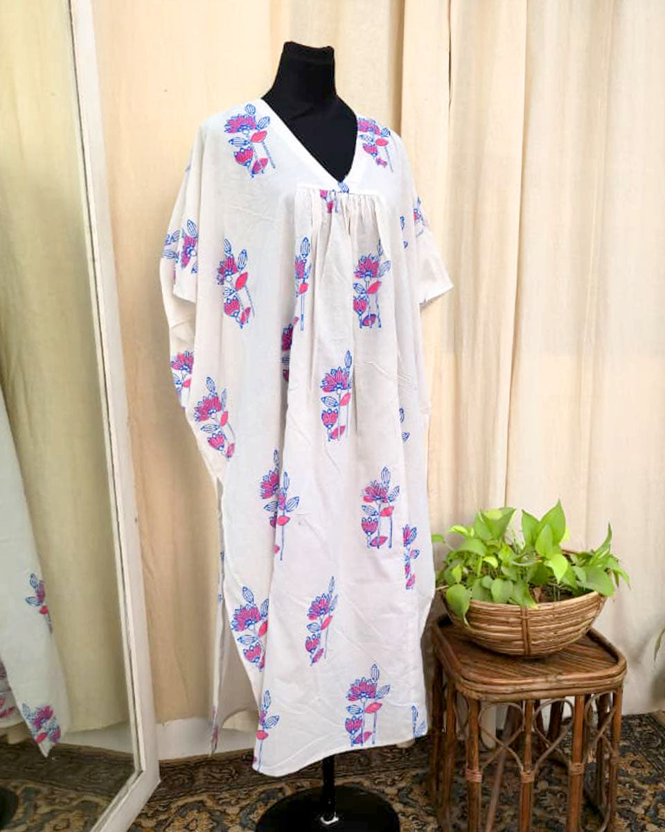 Nayra White handblock printed Cotton dress - Love Despite