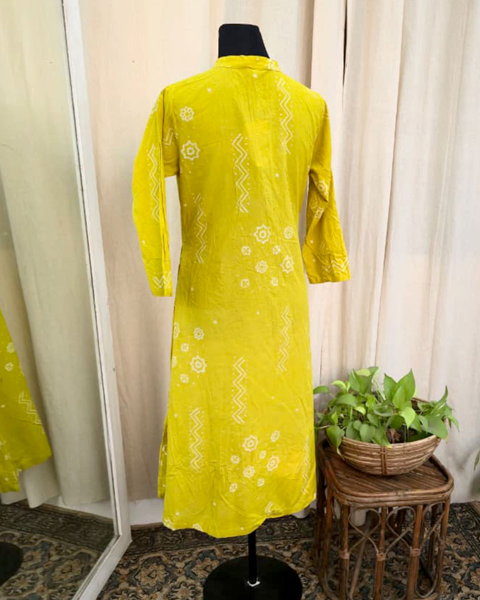 Ruhi Yellow Hand block printed Cotton kurta - Love Despite