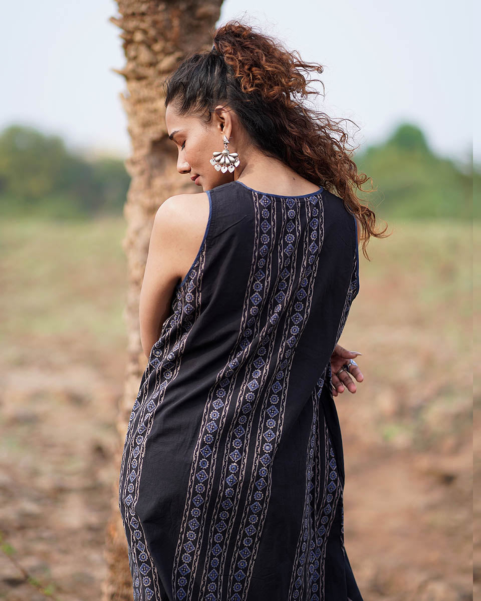 Floating Poems Blockprinted Cotton Dress-WWB