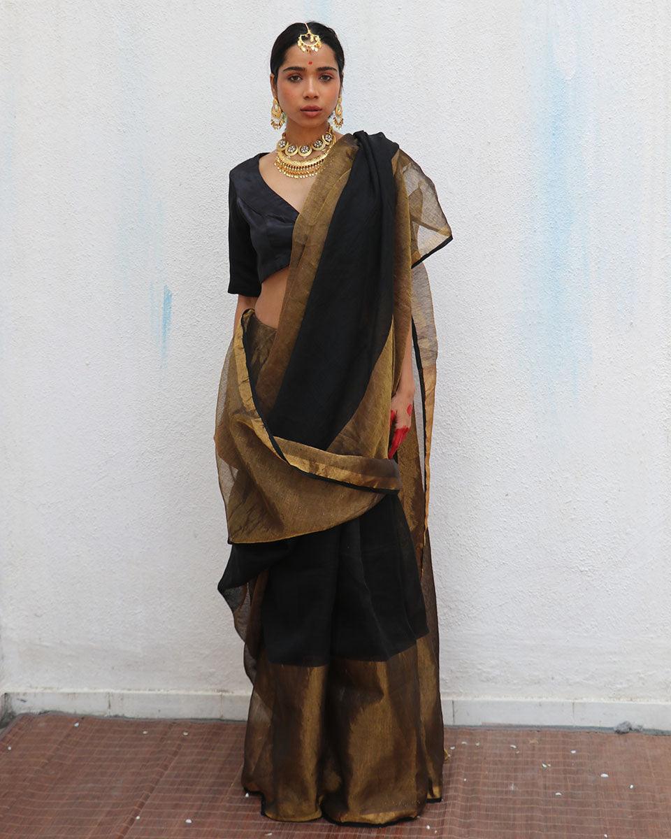 Linen saree | Linen zari saree | Linen saree online | Chidiyaa