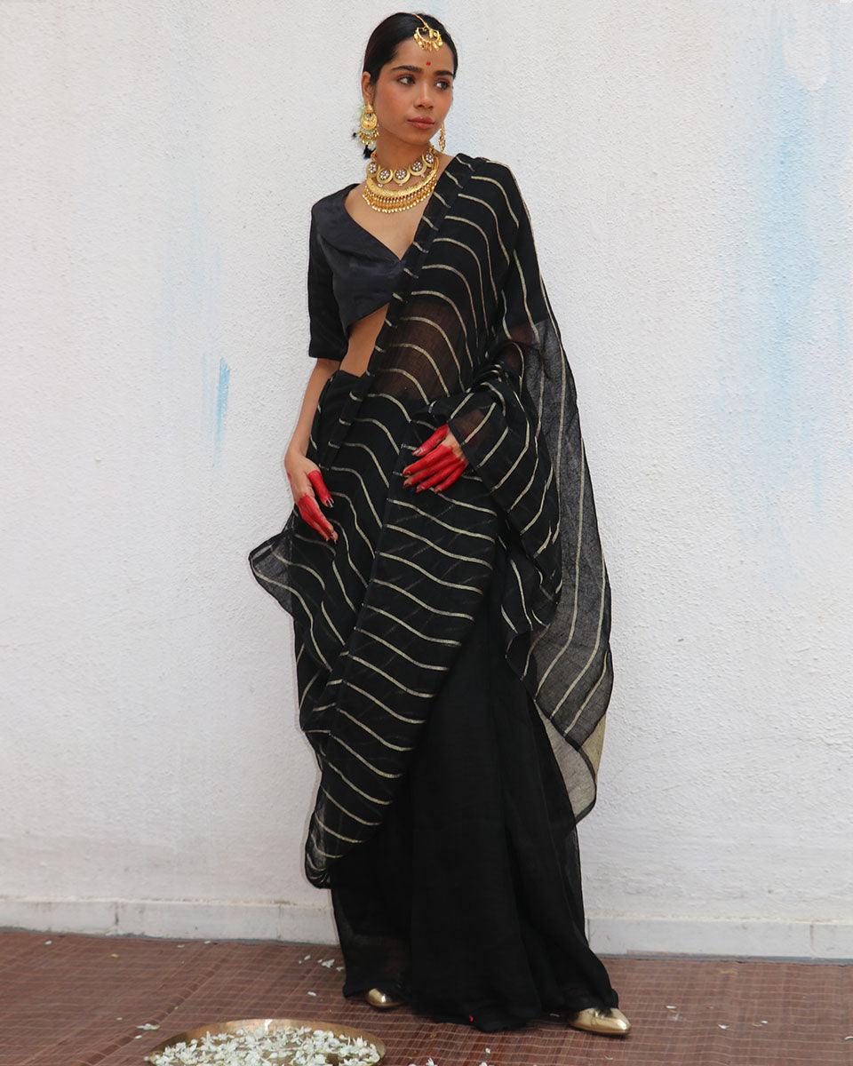 Binodini Handwoven Linen Zari Saree