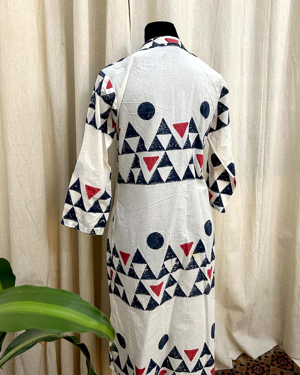 Aarika White Handblockprinted cotton kurti-LD