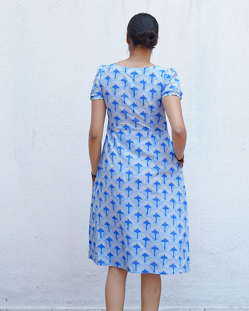 Ishani Blue Hand Block Printed Dress-BAD