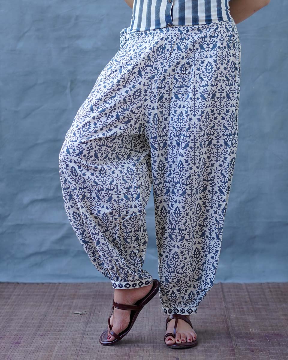 Chalk Mist Ivory Block Printed Pants - BMS
