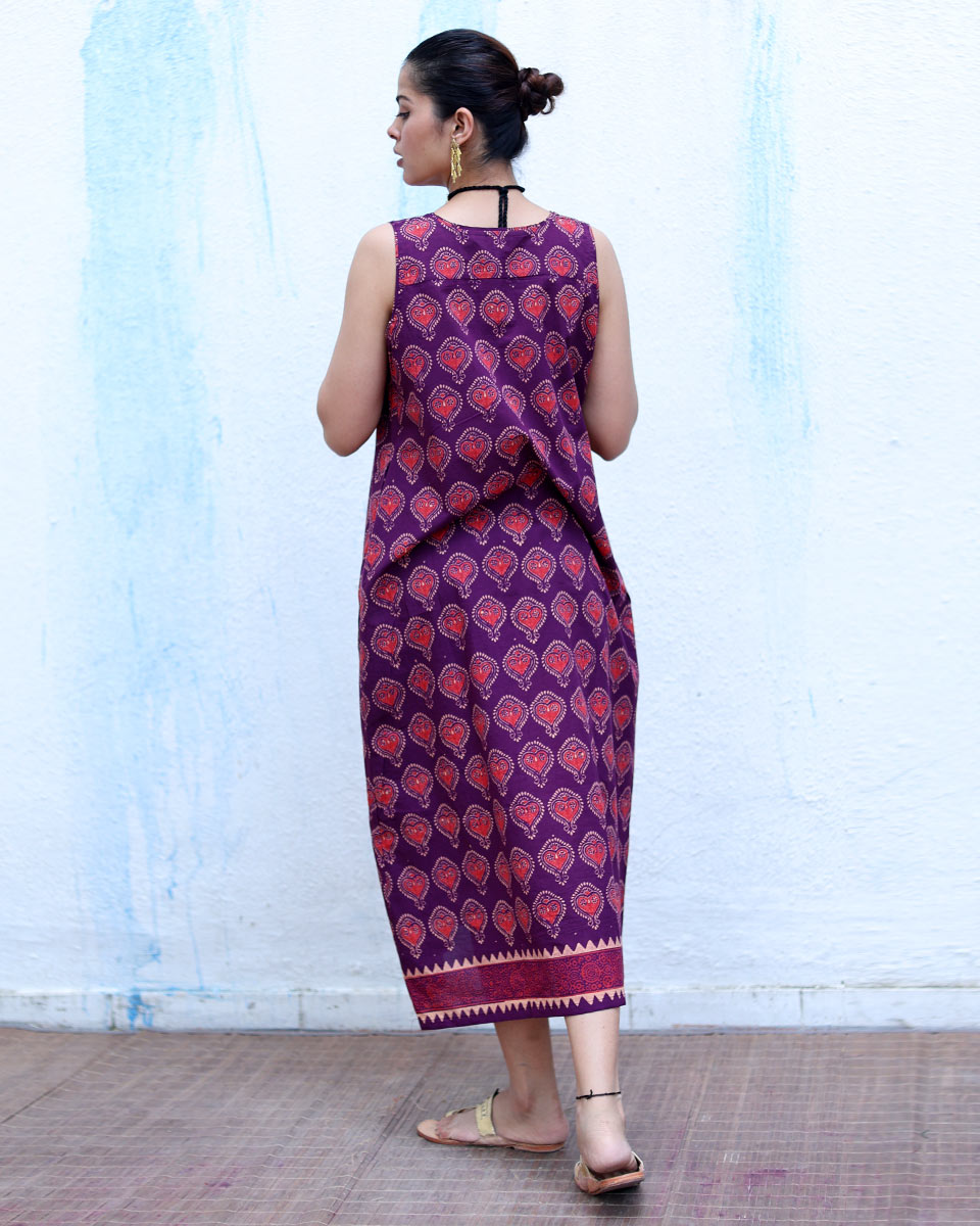 Jugnu Purple Handblock Print Cotton Dress - RSH