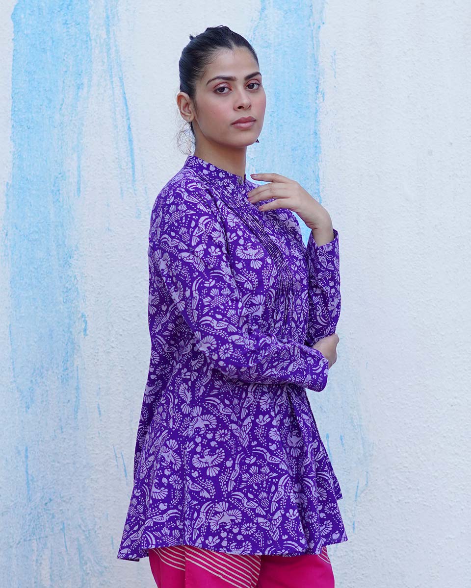 Phooli Purple Handblock Print Cotton Top - BFG