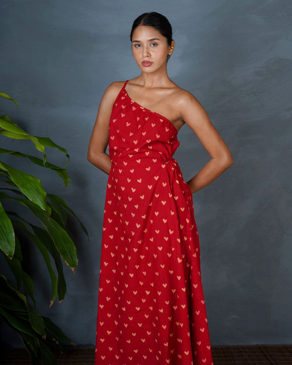 Jyoti Red Hand Block Printed Dress-MYA