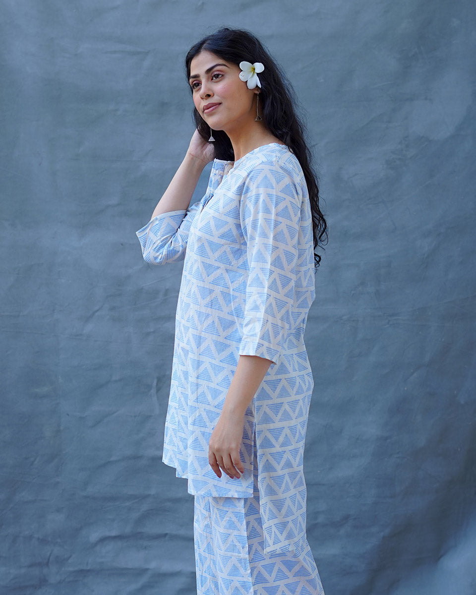 Chaaya Light Blue Hand Block Printed Kurti-BAD