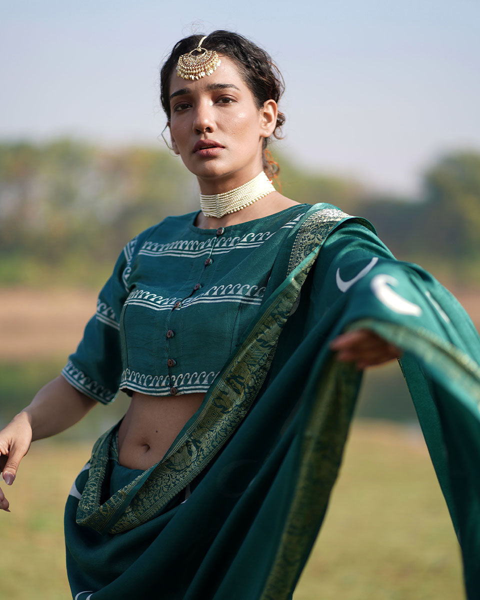 Nitya Blockprinted Mashru Silk Blouse - RB