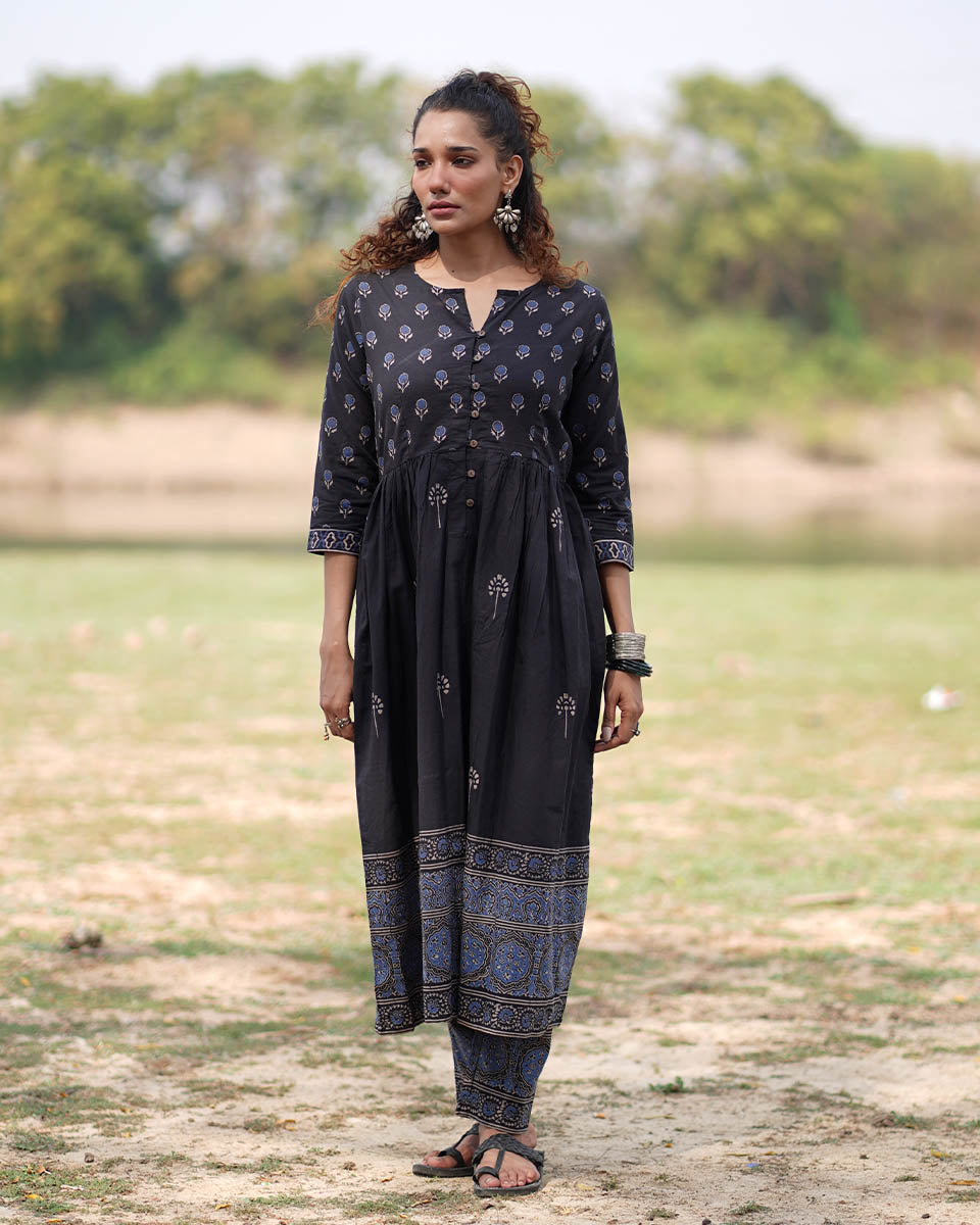 Midnight Garden Blockprinted Cotton Kurta Set-WWB
