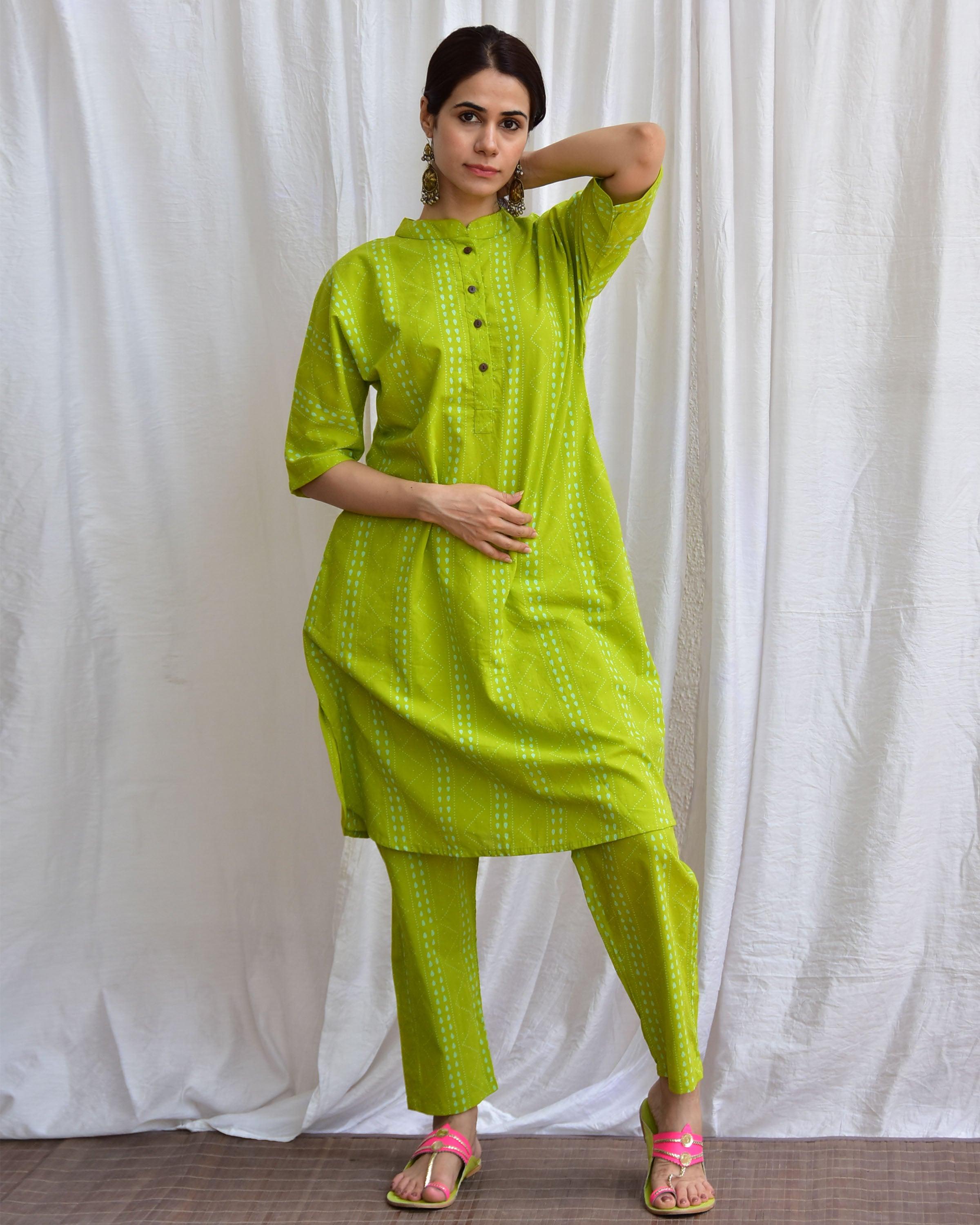 Mossy Meadows Handblockprinted Cotton Kurta Set Of 2-Sor