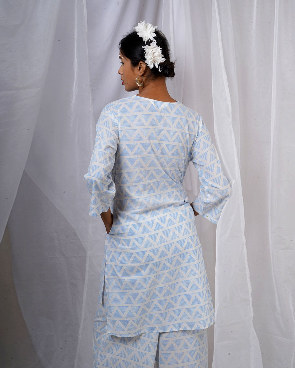 Chaaya Light Blue Hand Block Printed Kurti-BAD