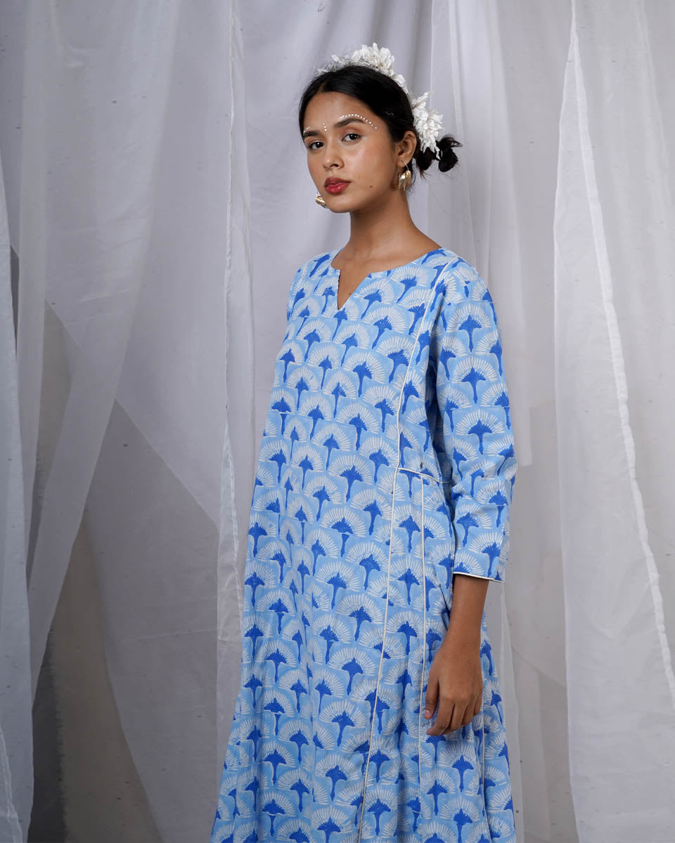 Pakhi Blue Hand Block Printed Kurti-BAD