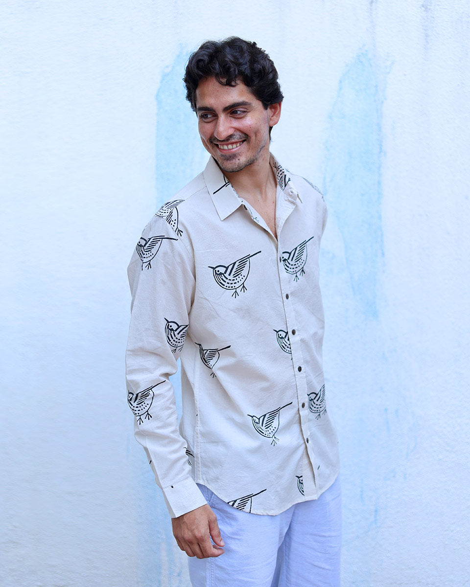 Shaan White Hand Block Print Cotton Shirt -TOF
