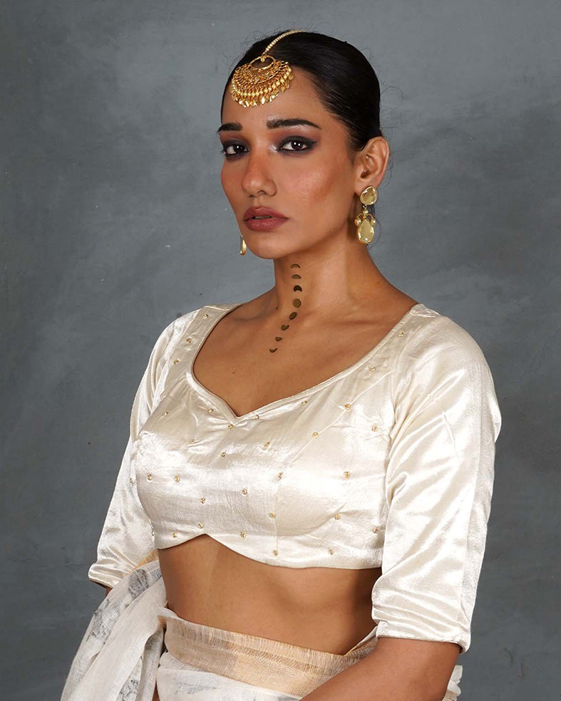 Mahira Ivory Mashru Silk Blouse - TARA
