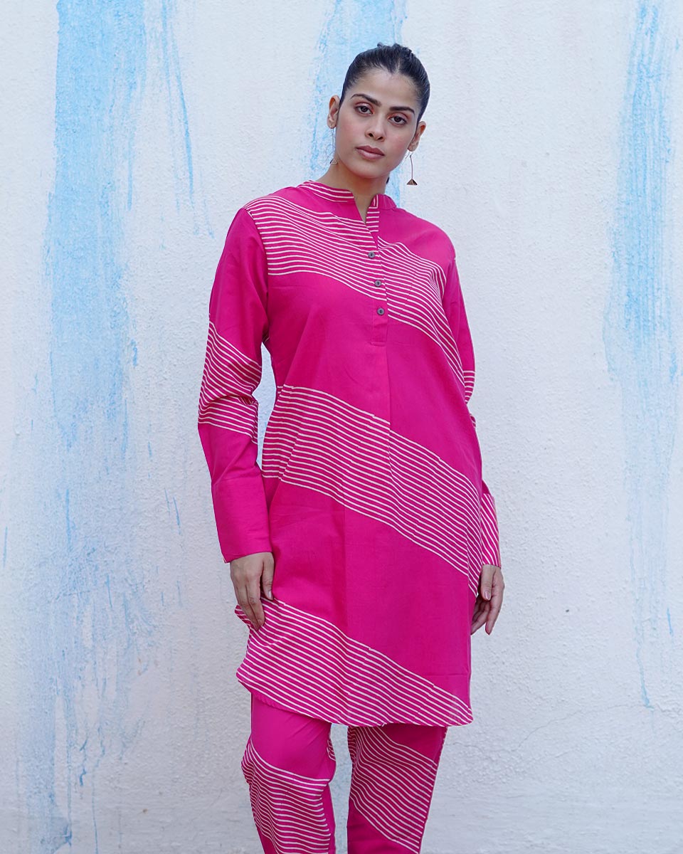 Masakali Pink Handblock Print Cotton Kurta Set - BFG