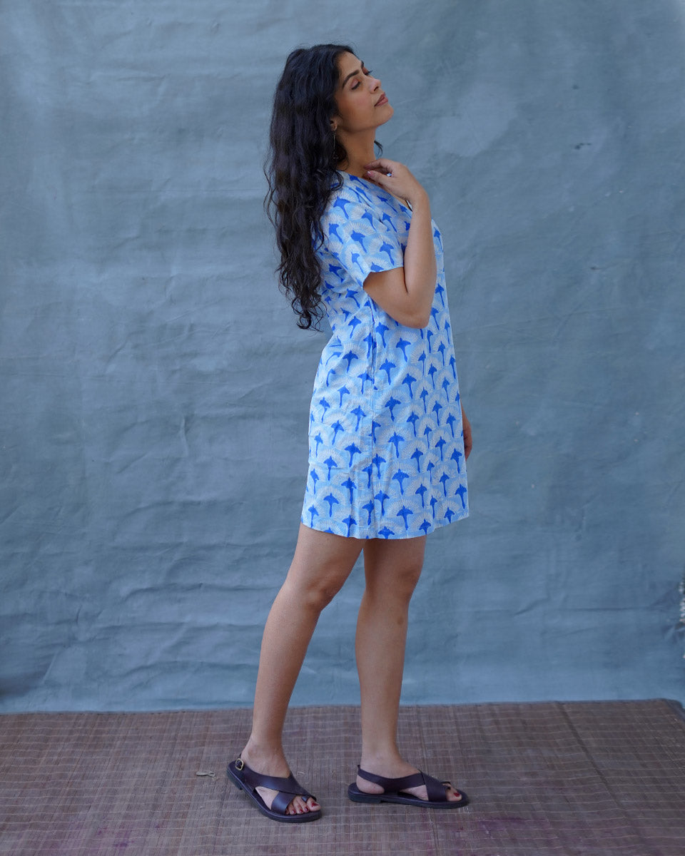 Ira Blue Hand Block Printed Dress-BAD