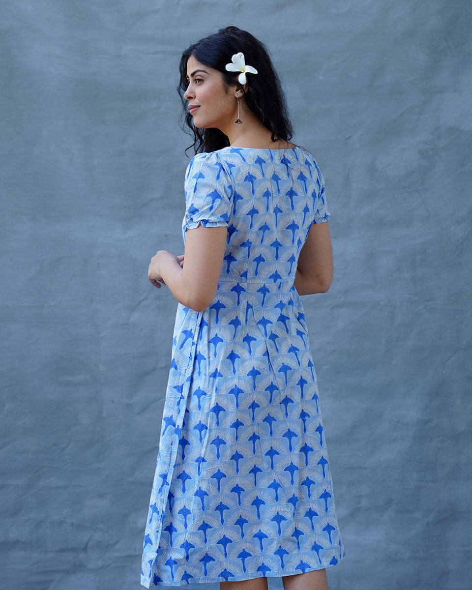 Ishani Blue Hand Block Printed Dress-BAD