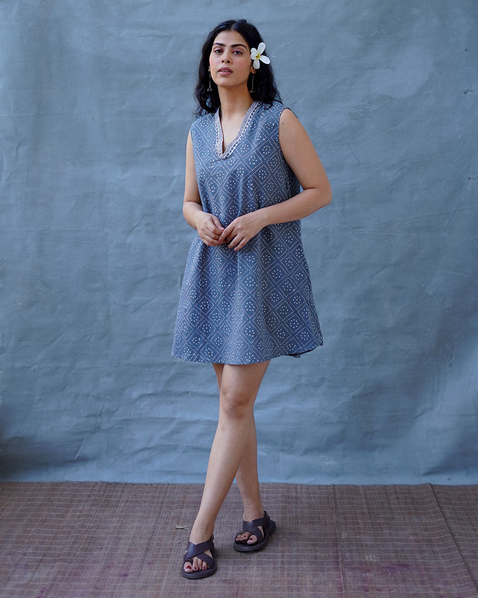 Rainlight Grey Block Printed Dress - BMS