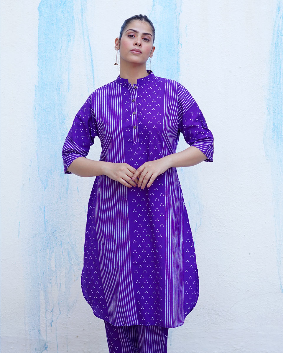 Maina Purple Handblock Print Cotton Kurta Set - BFG