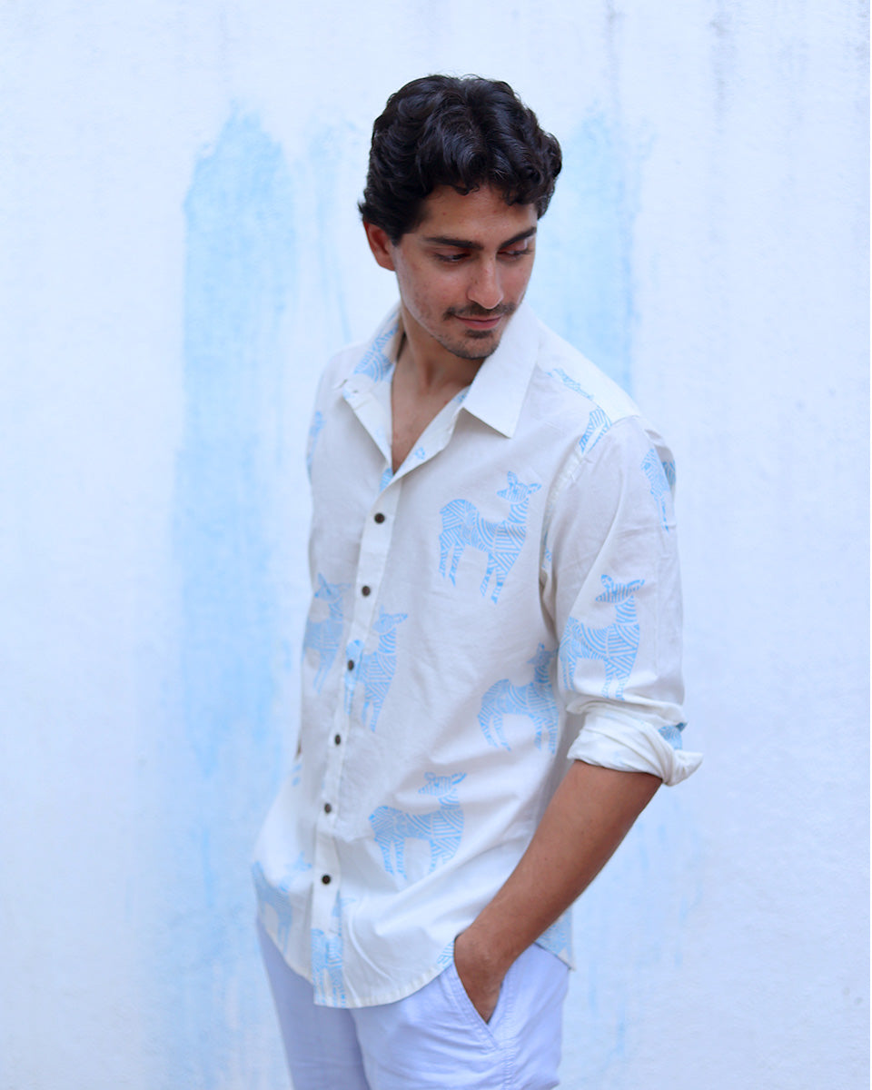Parvaaz White Hand Block Print Cotton Shirt -TOF