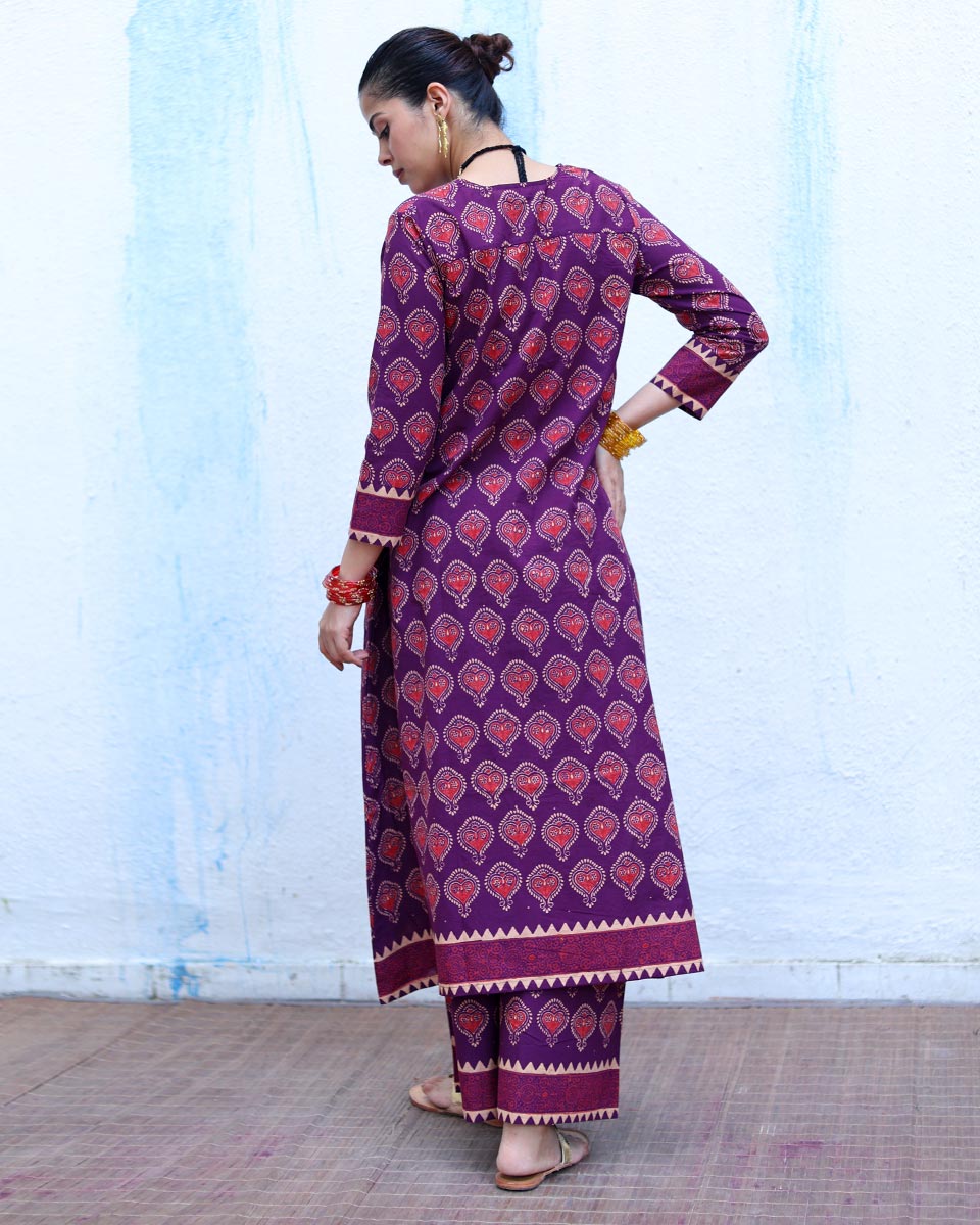 Jugni Purple Handblock Print Cotton Kurta Set - RSH