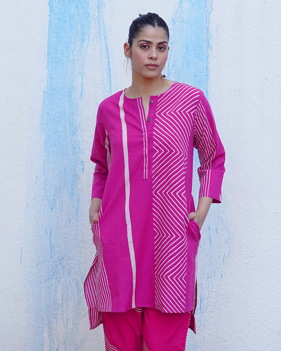 Morni Pink Handblock Print Cotton Kurta - BFG