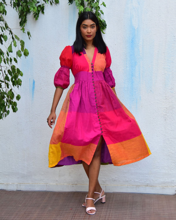 Rainbow Rhapsody Handwoven Cotton Dress - Rc