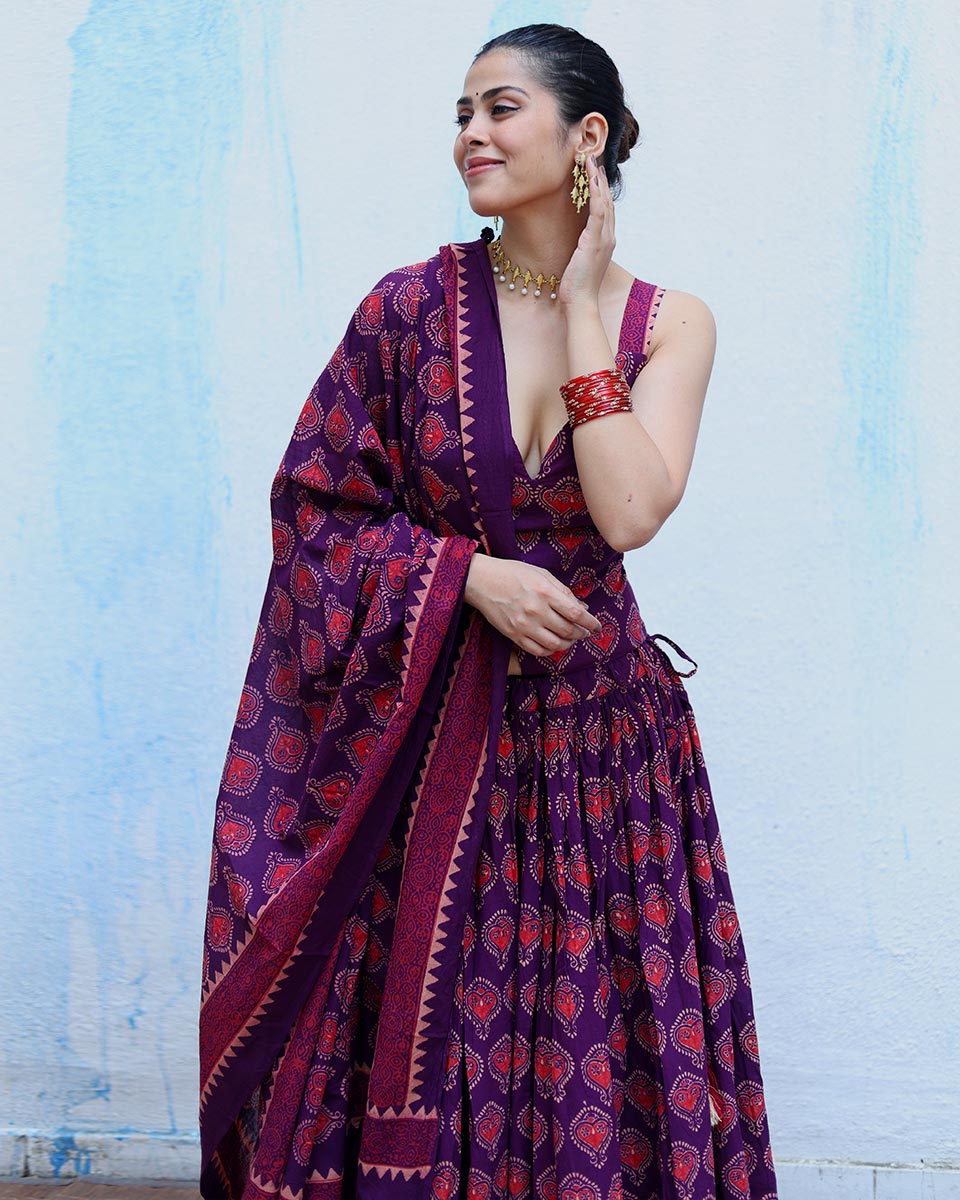 Chandrani Purple Handblock Print Cotton Dupatta - RSH