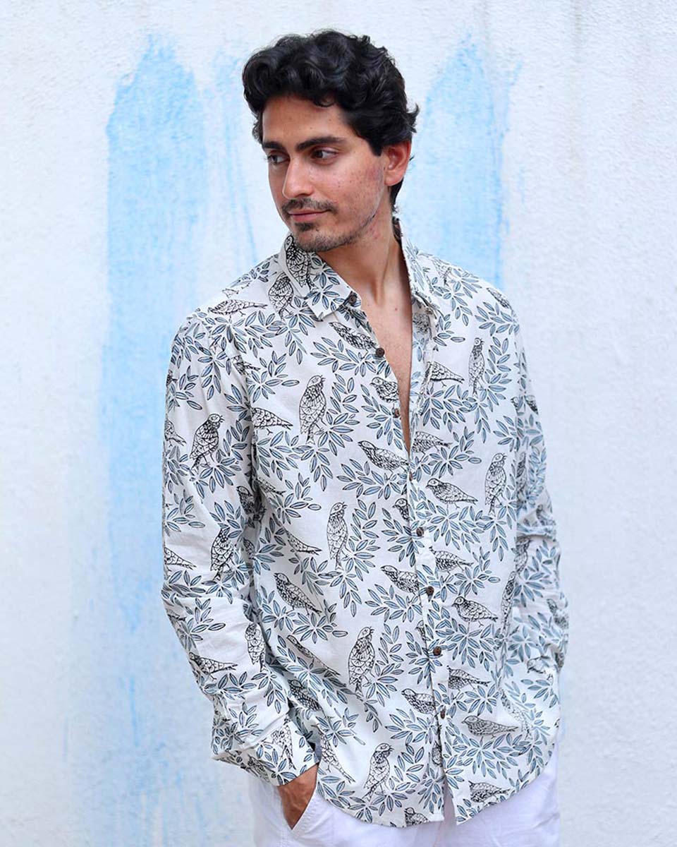 Sarmay White Hand Block Print Cotton Shirt - TOF