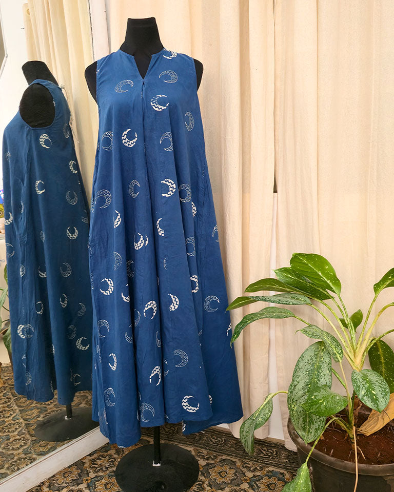 Diya Blue Handblock printed cotton kurta - Love Despite