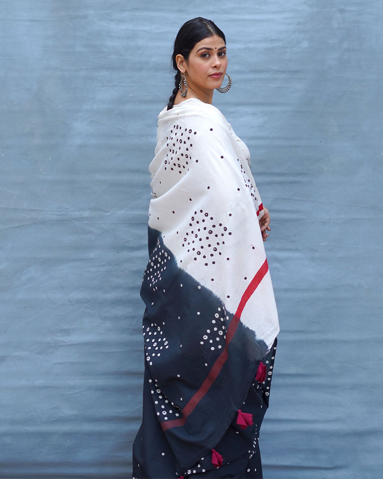 Colourblind Black & White Handblock Print Cotton Saree - M&M