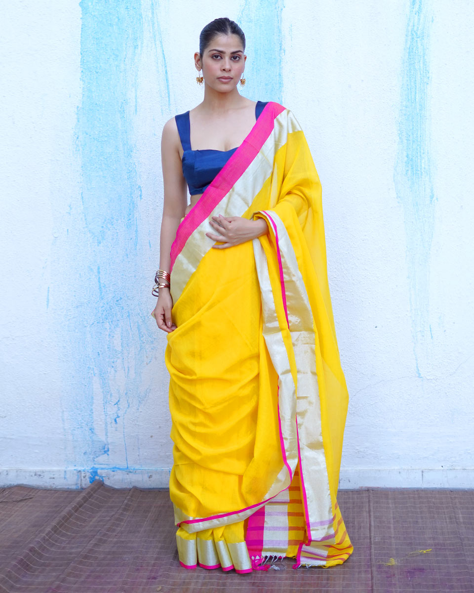 Rhea Yellow Handwoven Cotton Saree - NTC
