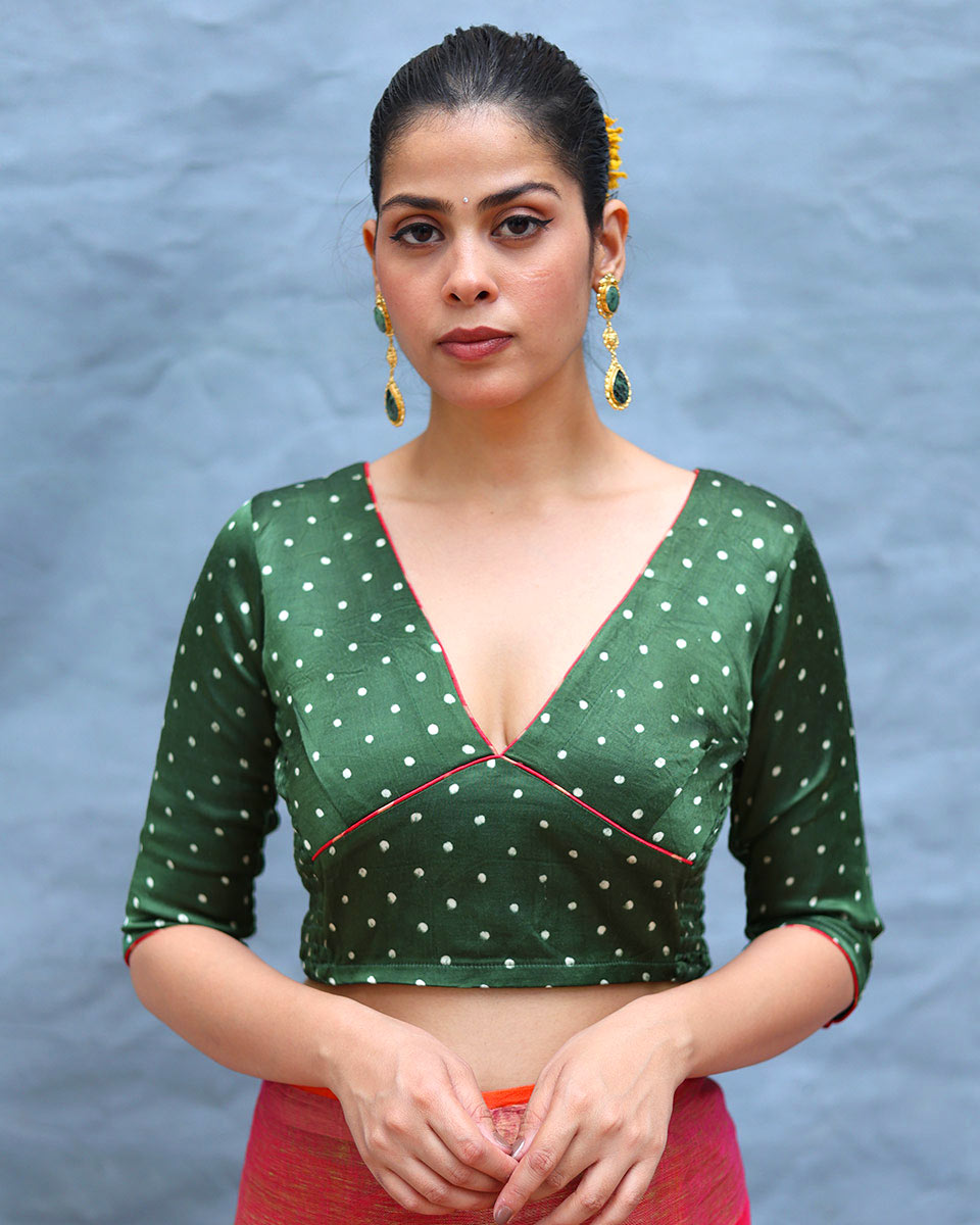 Manasvi Green Handblock Print Mashru Silk Blouse - RSH