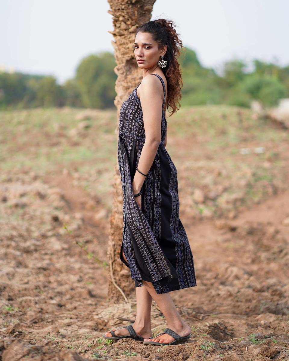 Soft Moonlight Blockprinted Cotton Dress-WWB