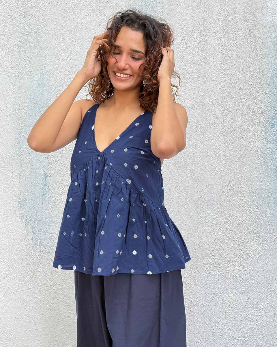 Sapphire Spell Bandhej Cotton Top