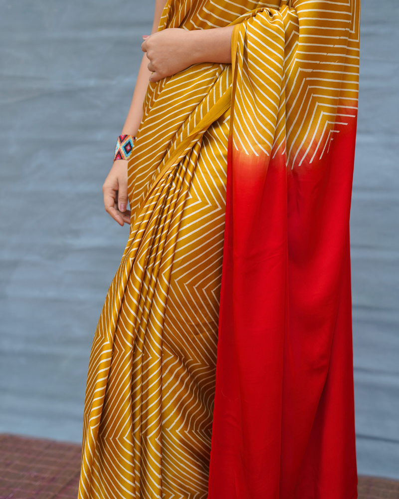 Calm Glide Yellow Handblock Print Modal Silk Saree - Flow