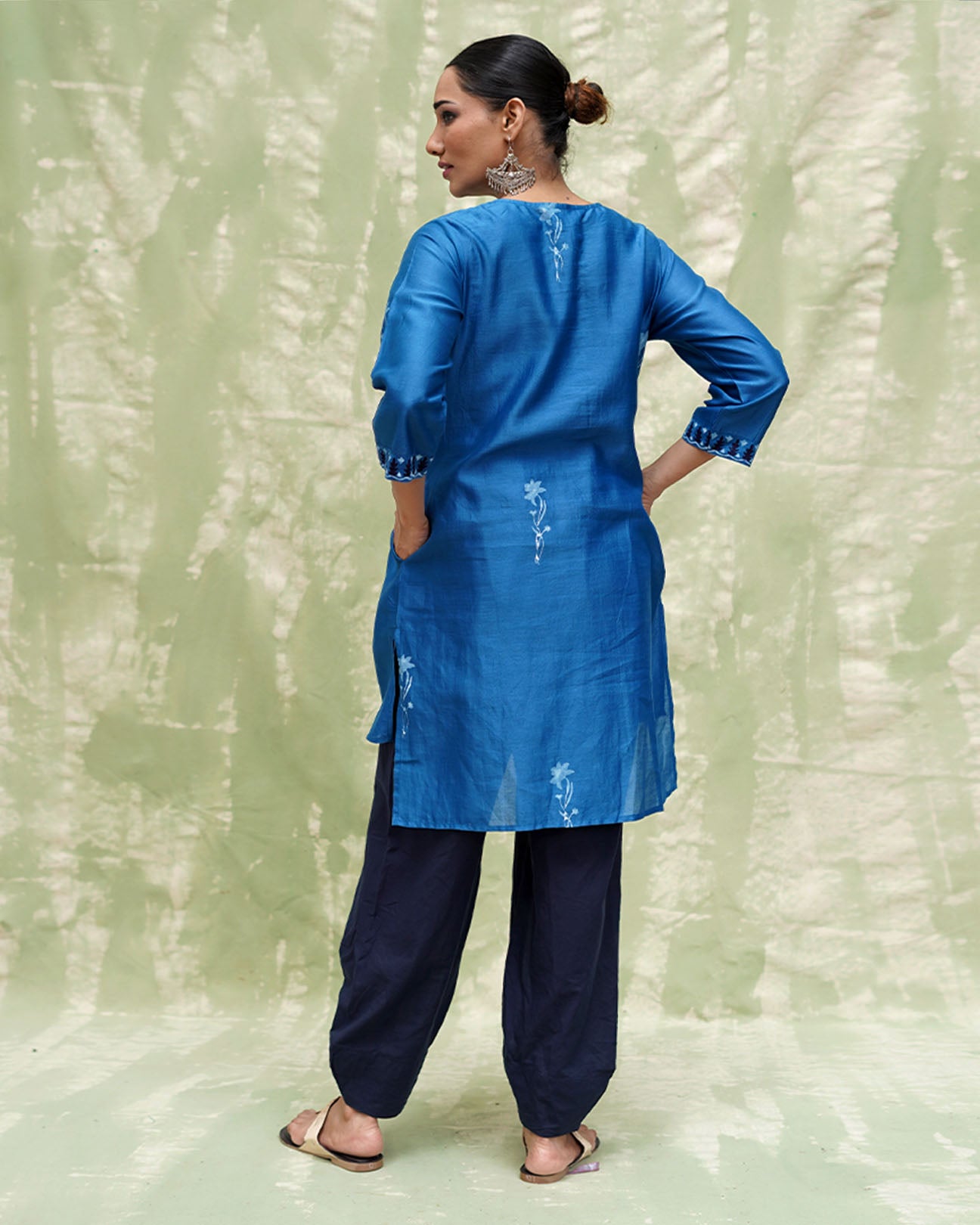 Aasmani Khwab Blue Handblock Printed Chanderi Silk Kurti - CHD