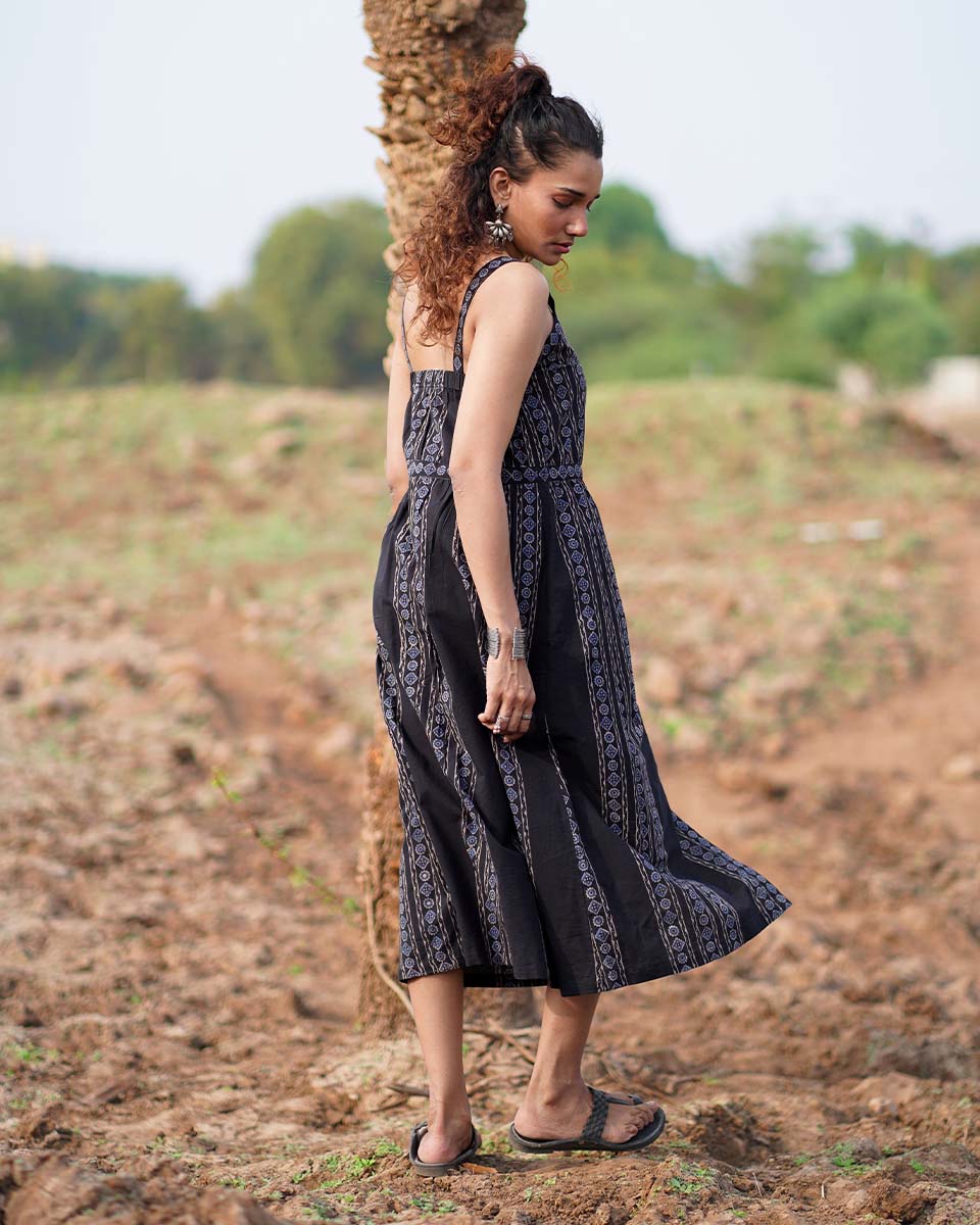 Soft Moonlight Blockprinted Cotton Dress-WWB