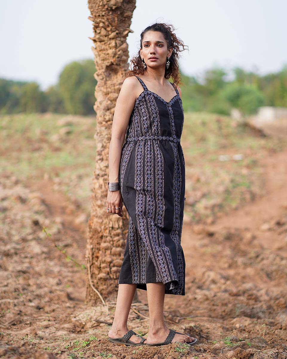 Soft Moonlight Blockprinted Cotton Dress-WWB