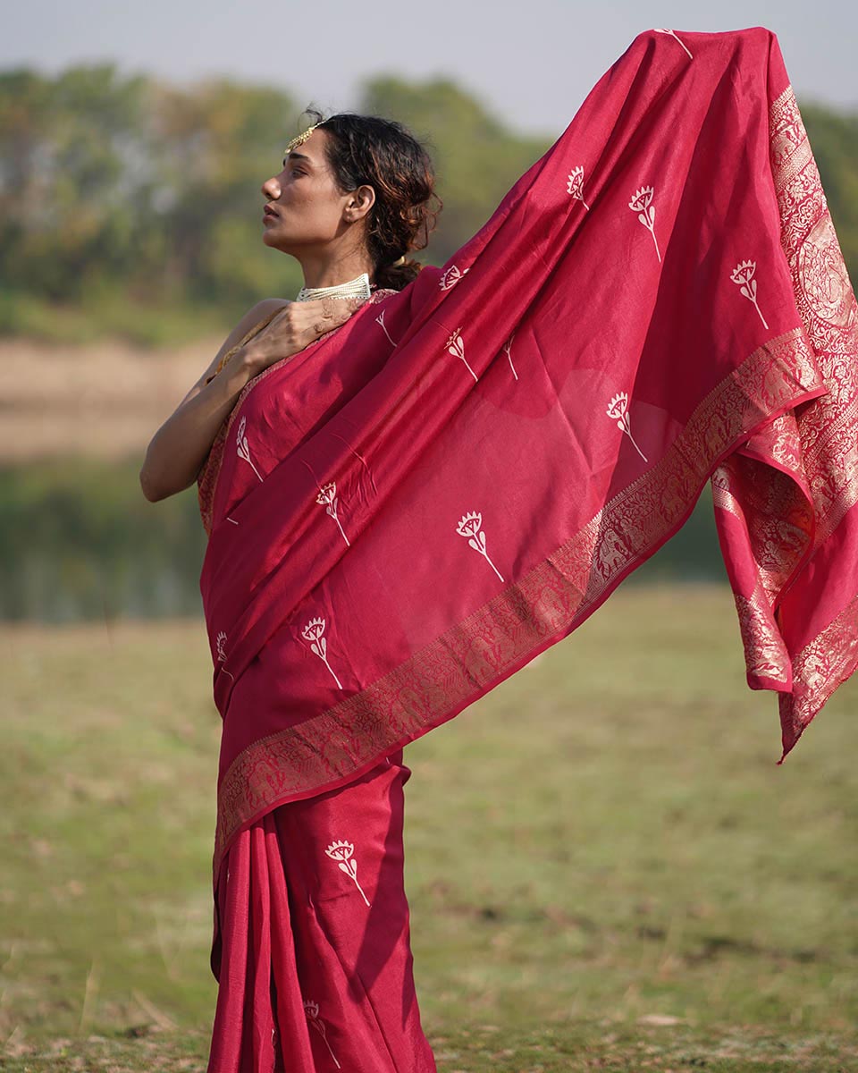 Leela Pink Block printed Dola Silk Saree - RB