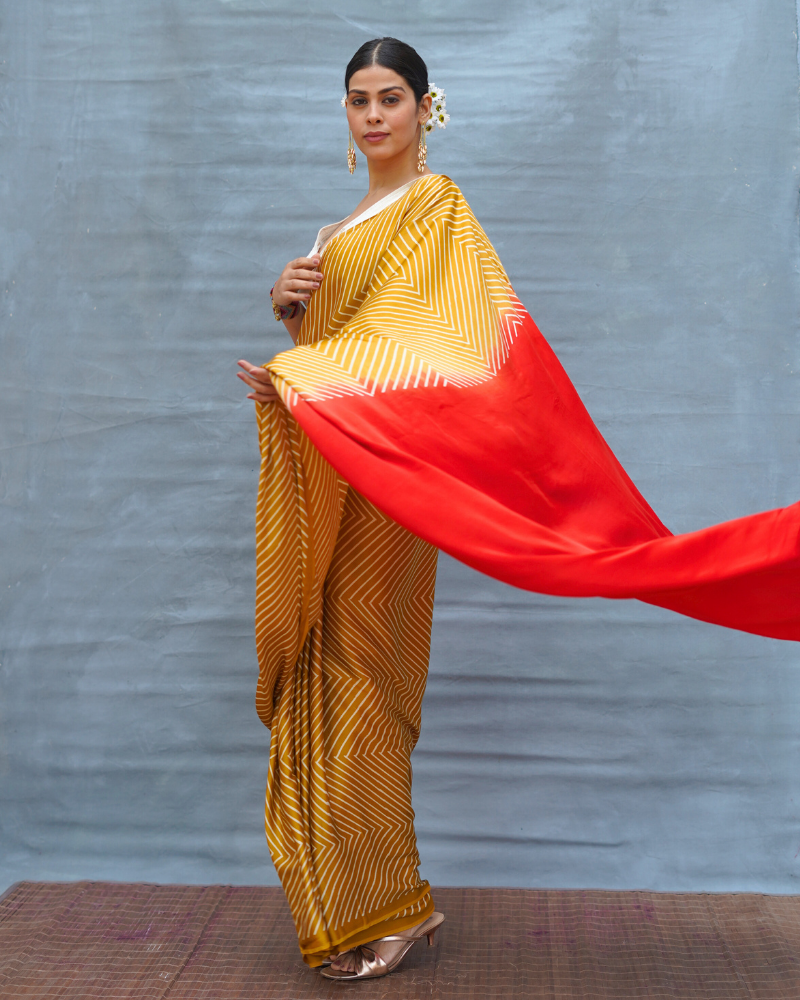 Calm Glide Yellow Handblock Print Modal Silk Saree - Flow