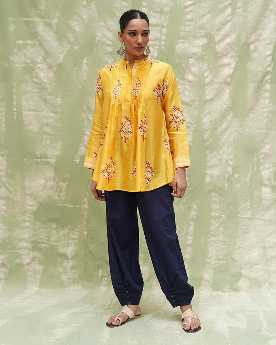 Kiran Si Tu Yellow Handblock Printed Chanderi Silk Kurti - CHD