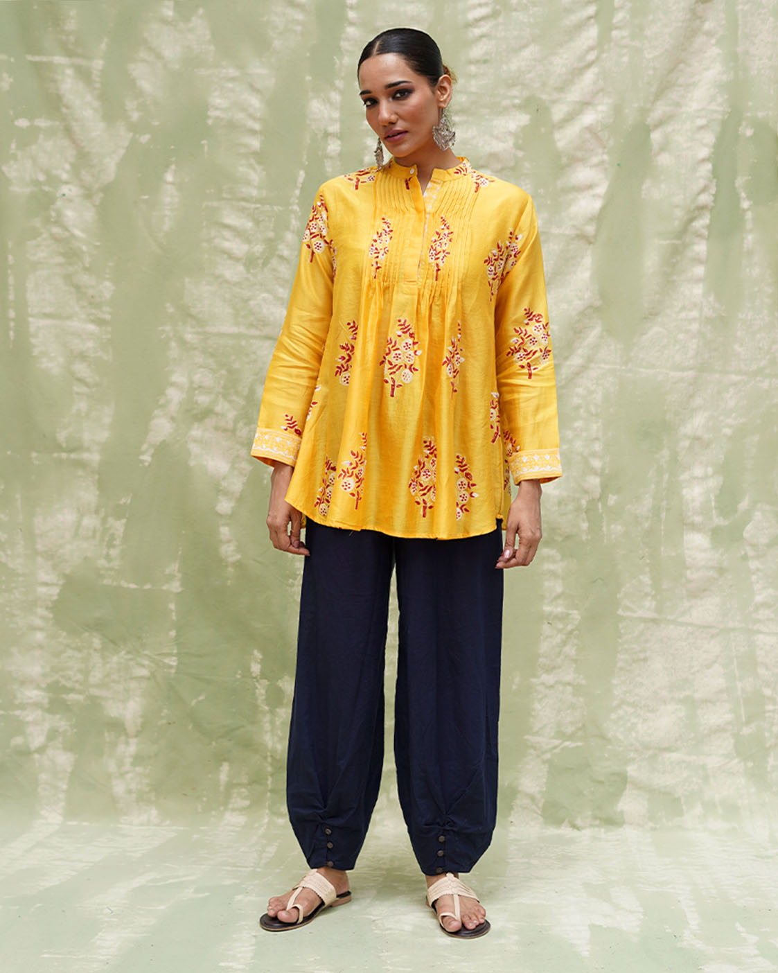 Kiran Si Tu Yellow Handblock Printed Chanderi Silk Kurti - CHD