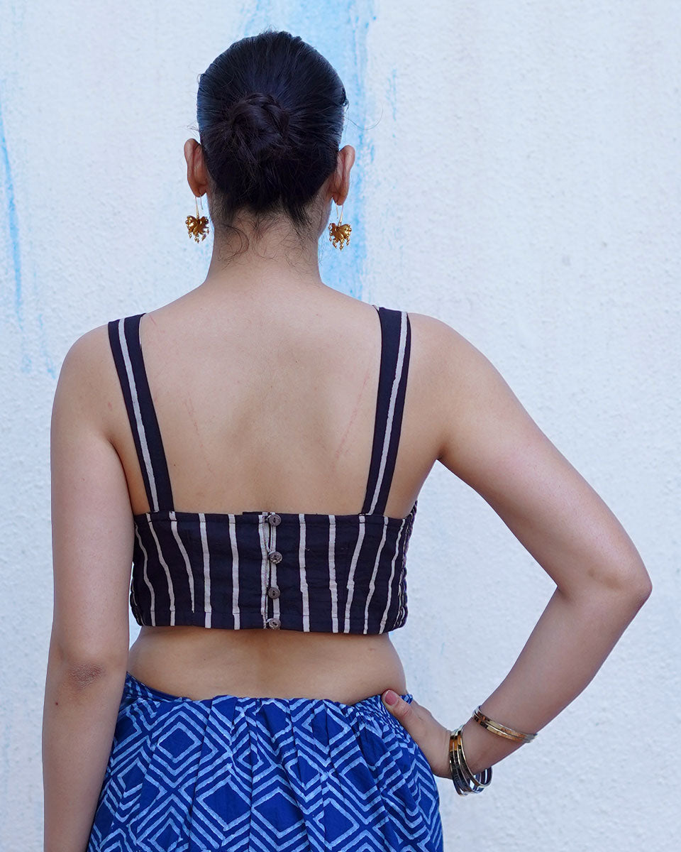 Cool Breeze Black Hand Block Printed Cotton Blouse - UMT