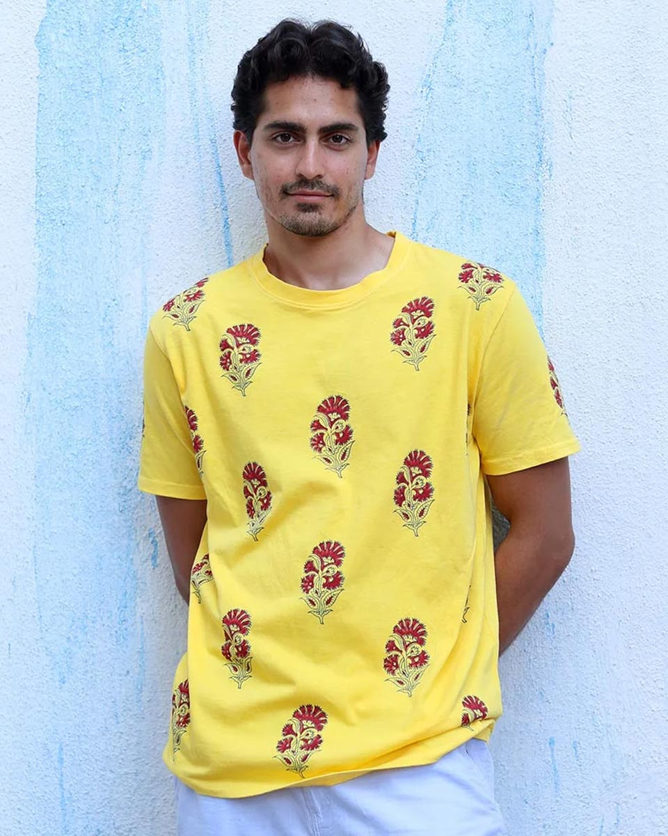 Fitoor Yellow Hand Block Print Cotton T- Shirt -TOF