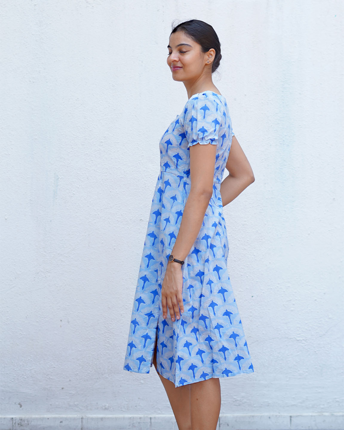 Ishani Blue Hand Block Printed Dress-BAD