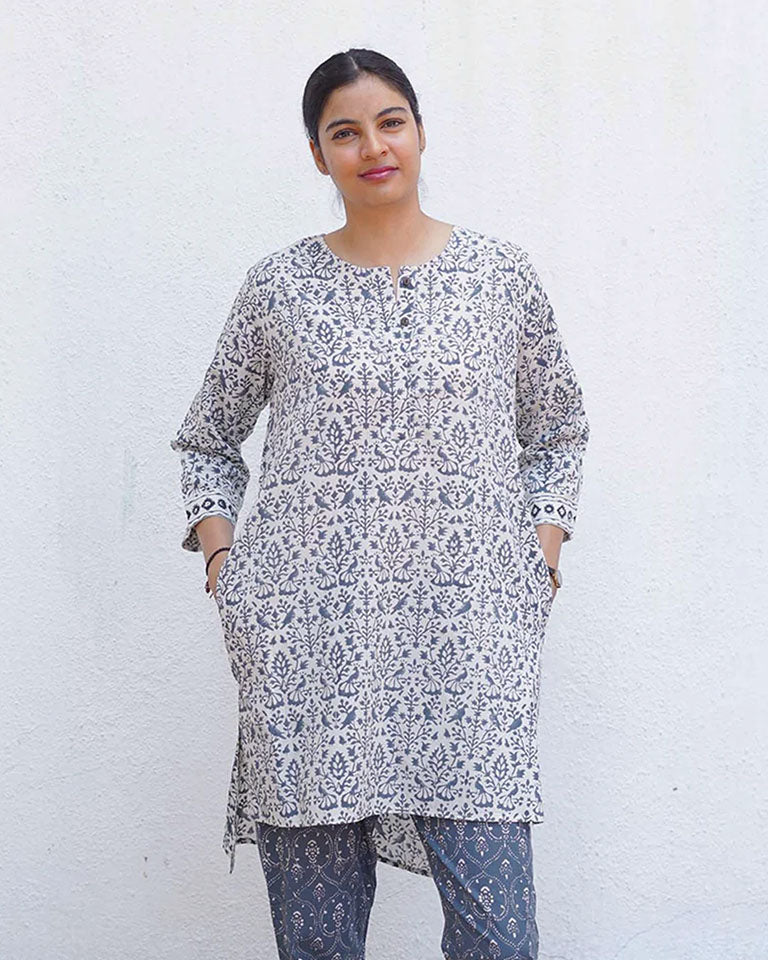 Mist Over Hill Grey Block Printed Top - BMS